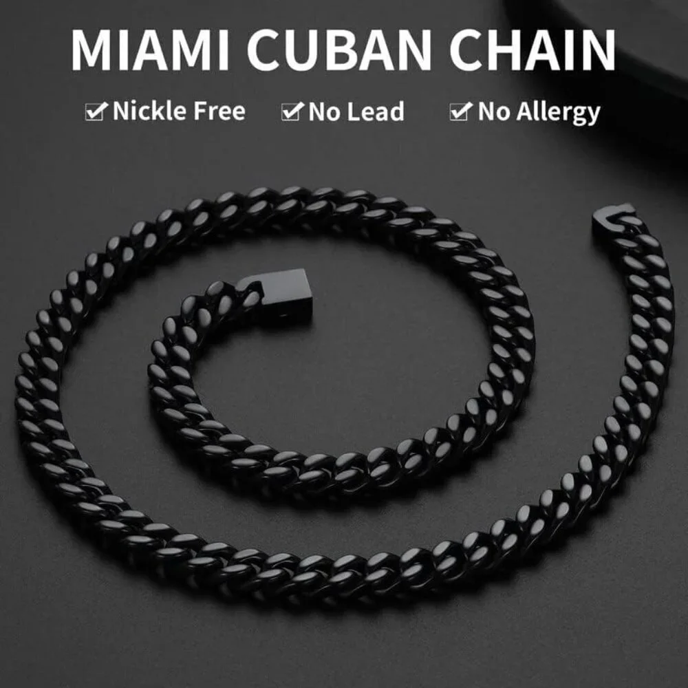 Men's 9mm Width Steel Black 18K Gold Plated Cuban Durable Hip Hop Chain Jewelry
